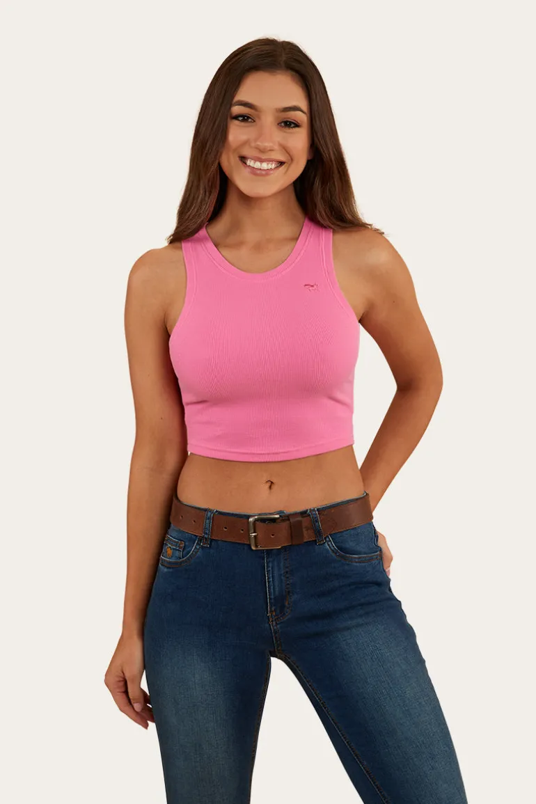 Paige Womens Cropped Rib Tank - Pink
