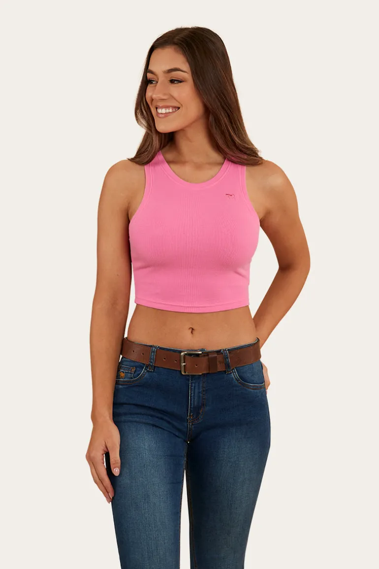 Paige Womens Cropped Rib Tank - Pink
