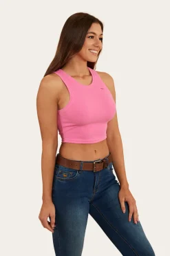 Paige Womens Cropped Rib Tank - Pink