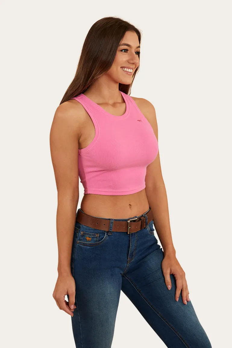 Paige Womens Cropped Rib Tank - Pink