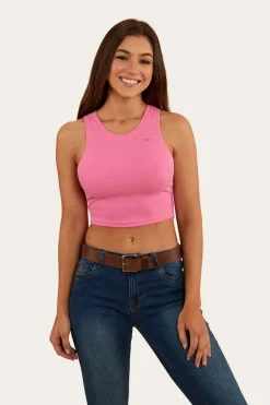 Paige Womens Cropped Rib Tank - Pink