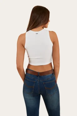 Paige Womens Cropped Rib Tank - White