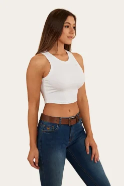 Paige Womens Cropped Rib Tank - White