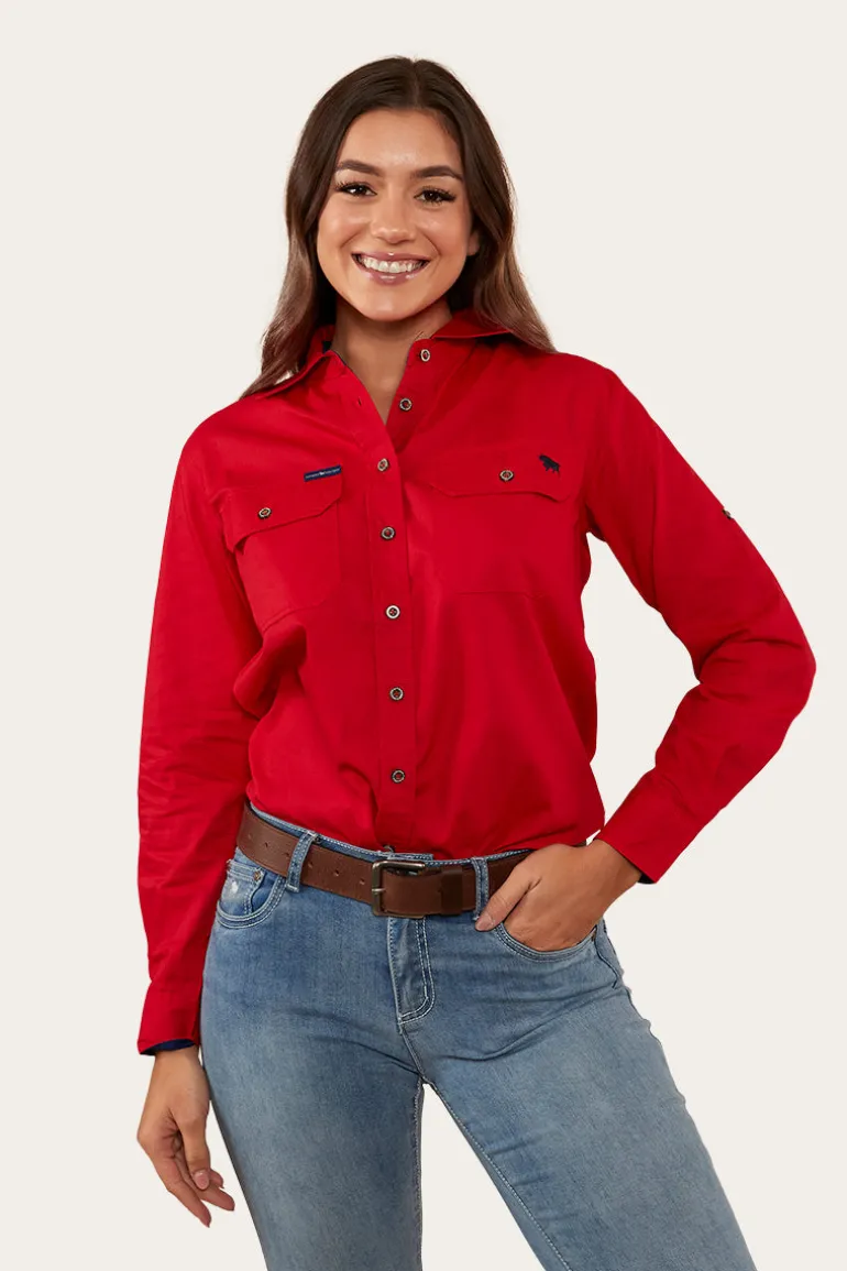 Pentecost River Womens Full Button Work Shirt - Red