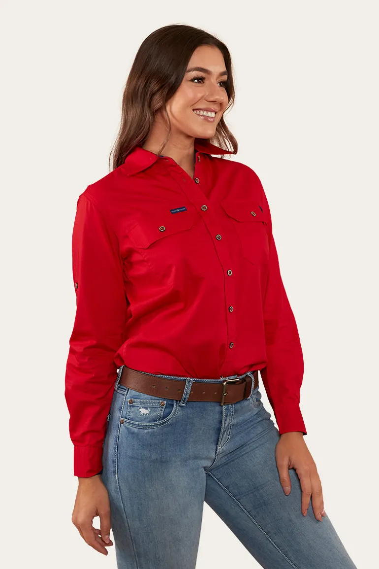 Pentecost River Womens Full Button Work Shirt - Red