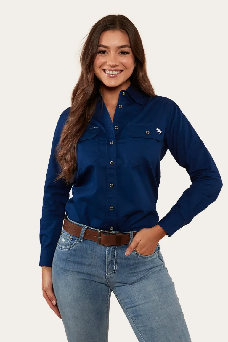 Pentecost River Womens Full Button Work Shirt - Navy