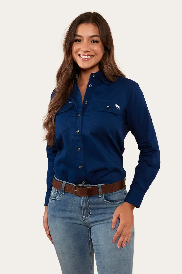 Pentecost River Womens Full Button Work Shirt - Navy