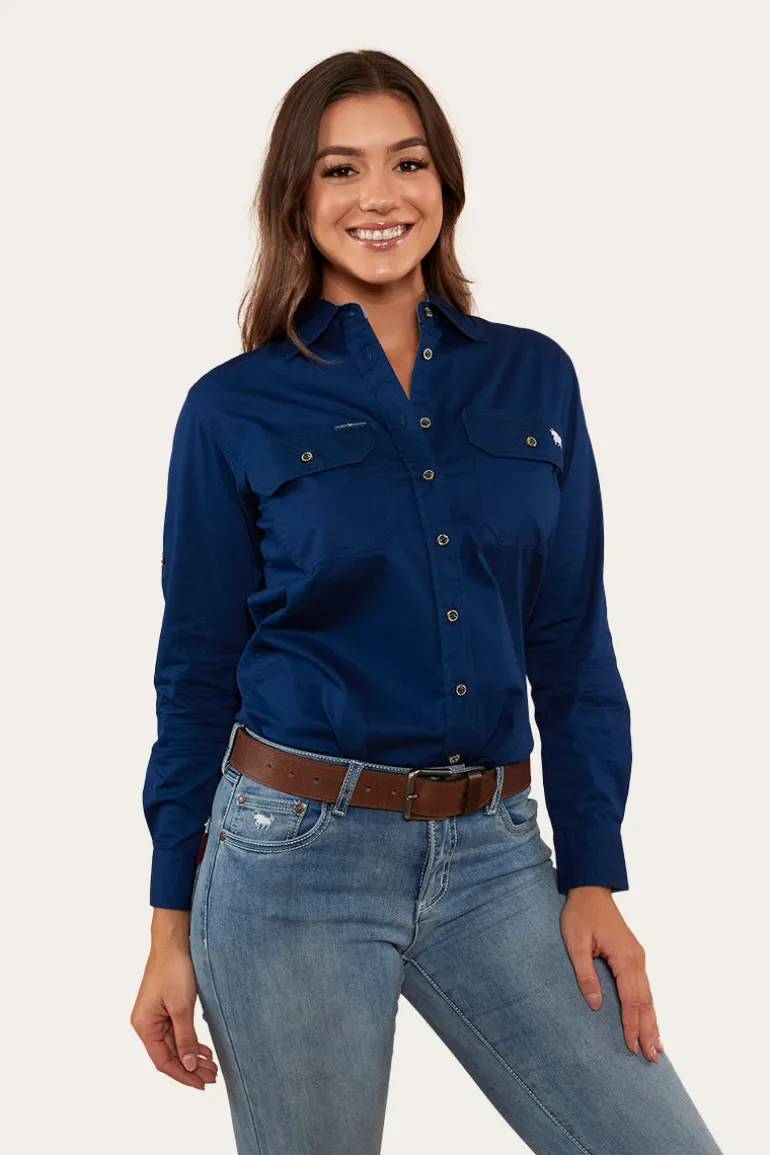Pentecost River Womens Full Button Work Shirt - Navy