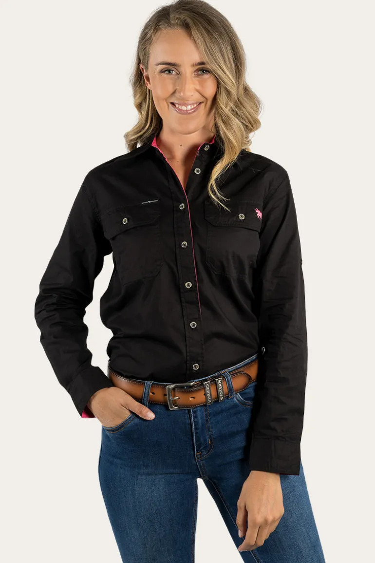 Pentecost River Womens Full Button Work Shirt - Black