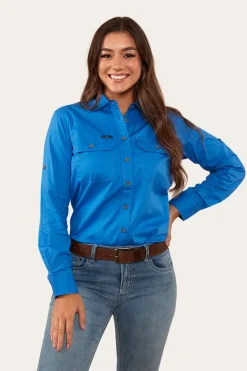 Pentecost River Womens Full Button Work Shirt - Blue