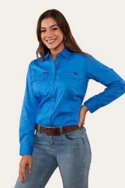 Pentecost River Womens Full Button Work Shirt - Blue