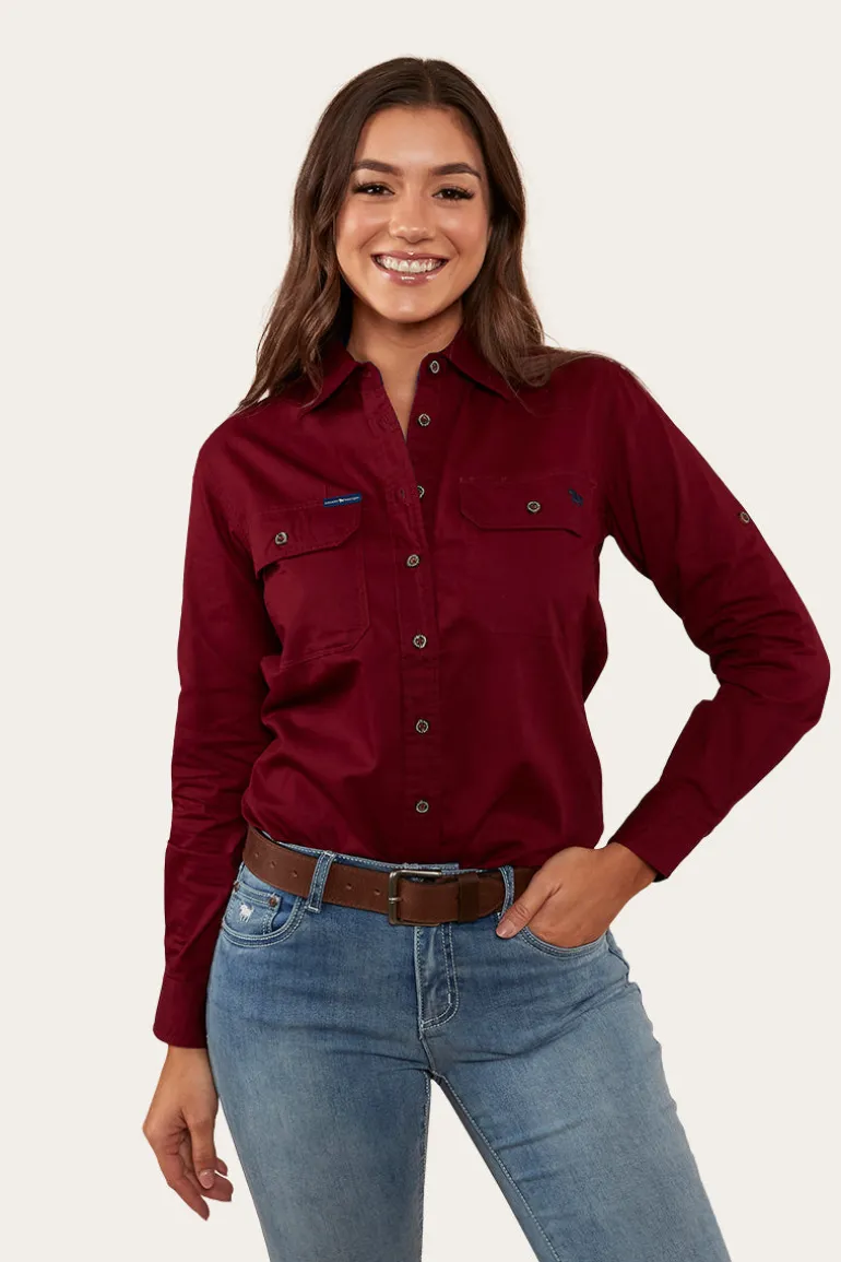 Pentecost River Womens Full Button Work Shirt - Burgundy