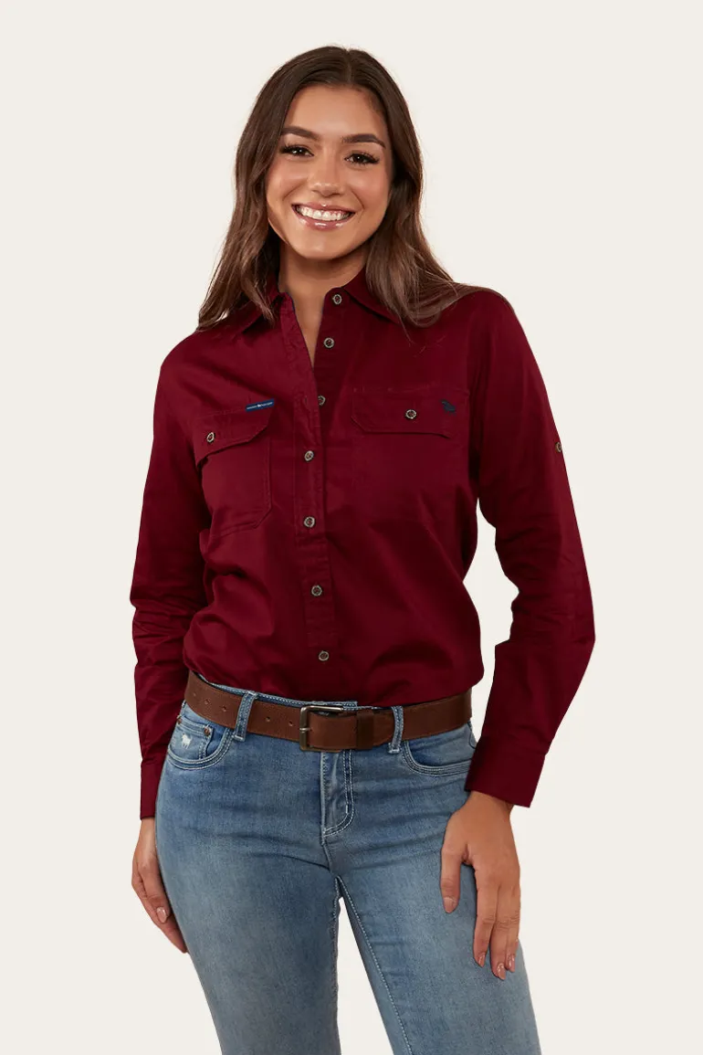 Pentecost River Womens Full Button Work Shirt - Burgundy