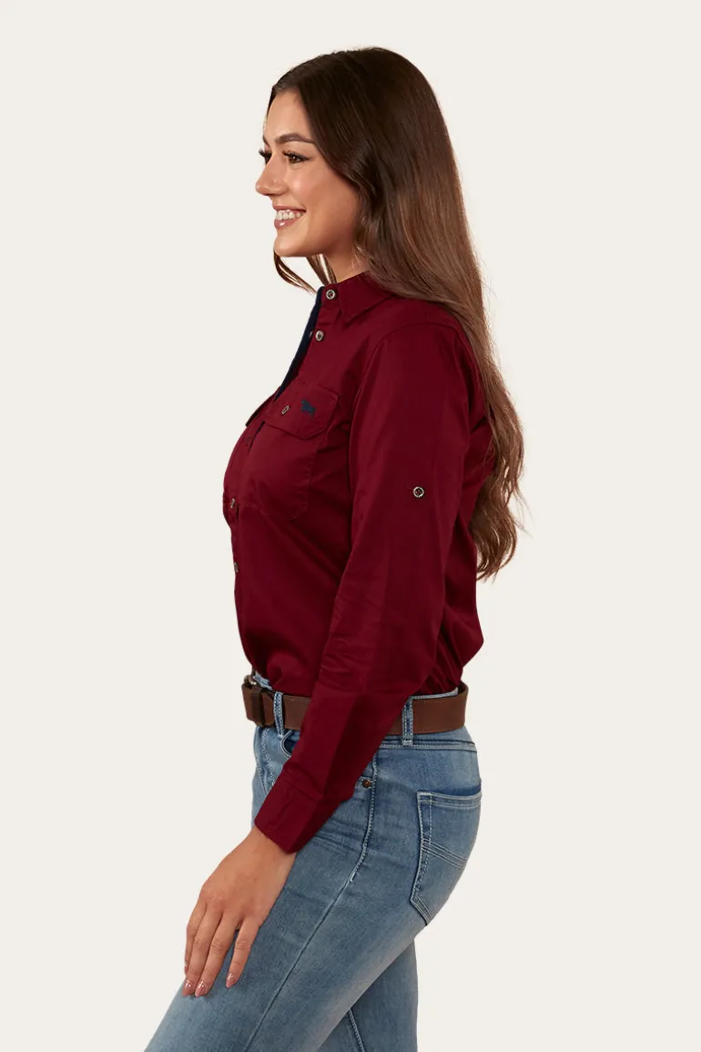 Pentecost River Womens Full Button Work Shirt - Burgundy