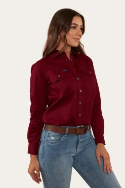 Pentecost River Womens Full Button Work Shirt - Burgundy