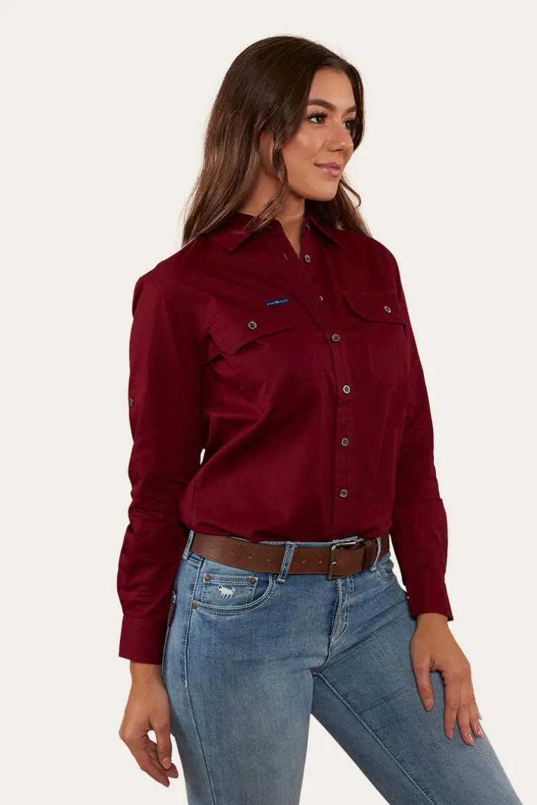 Pentecost River Womens Full Button Work Shirt - Burgundy