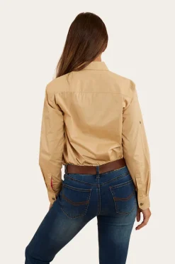 Pentecost River Womens Full Button Work Shirt - Dark Sand/Melon