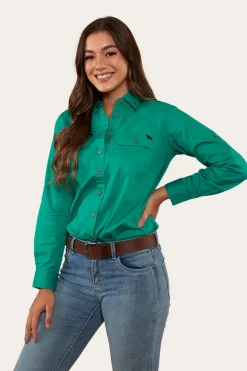 Pentecost River Womens Full Button Work Shirt - Green