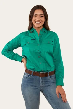 Pentecost River Womens Full Button Work Shirt - Green