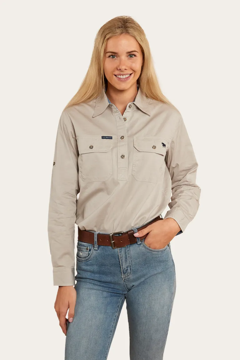 Pentecost River Womens Half Button Work Shirt - Beige