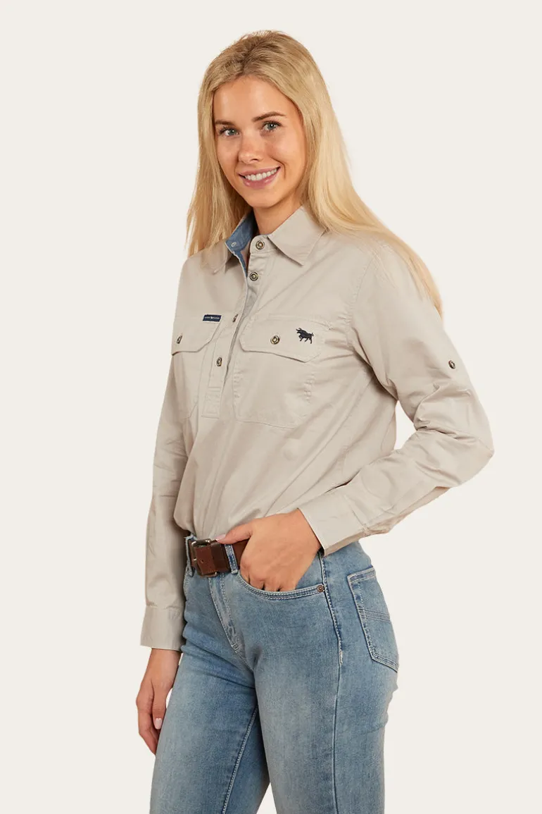 Pentecost River Womens Half Button Work Shirt - Beige