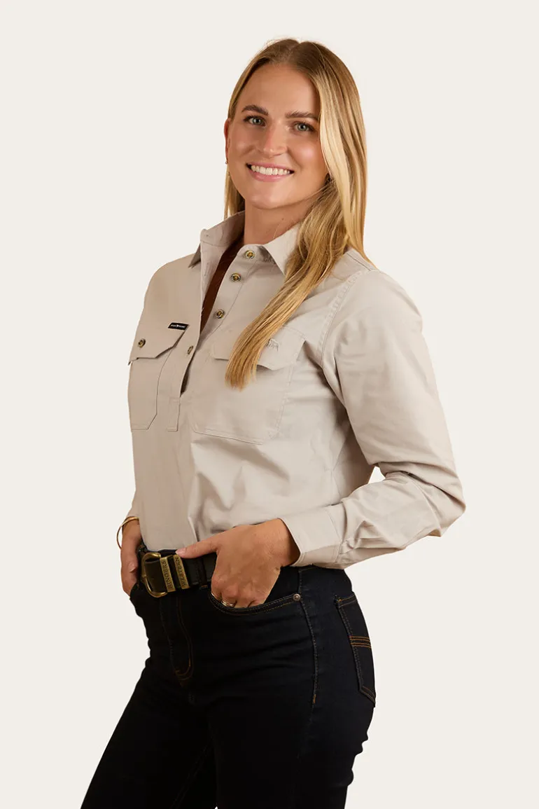 Pentecost River Womens Half Button Coolmax Work Shirt - Beige
