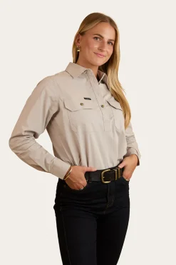 Pentecost River Womens Half Button Coolmax Work Shirt - Beige