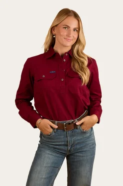 Pentecost River Womens Half Button Work Shirt - Burgundy