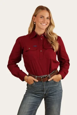 Pentecost River Womens Half Button Work Shirt - Burgundy