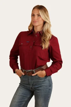 Pentecost River Womens Half Button Work Shirt - Burgundy