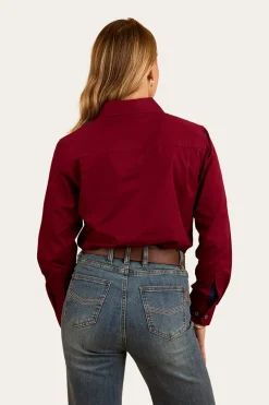 Pentecost River Womens Half Button Work Shirt - Burgundy