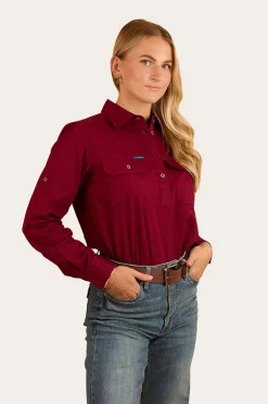 Pentecost River Womens Half Button Work Shirt - Burgundy
