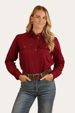 Pentecost River Womens Half Button Work Shirt - Burgundy