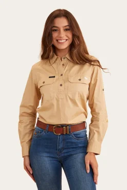 Pentecost River Womens Half Button Work Shirt - Dark Sand