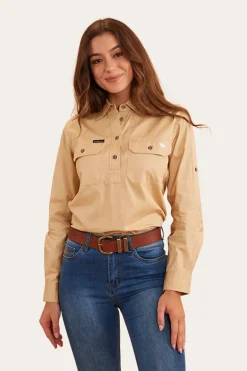 Pentecost River Womens Half Button Work Shirt - Dark Sand