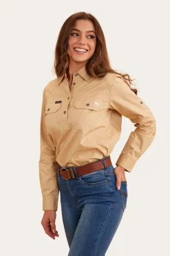 Pentecost River Womens Half Button Work Shirt - Dark Sand