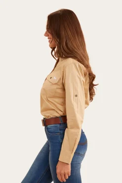 Pentecost River Womens Half Button Work Shirt - Dark Sand