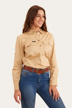 Pentecost River Womens Half Button Work Shirt - Dark Sand