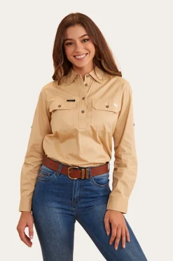 Pentecost River Womens Half Button Work Shirt - Dark Sand