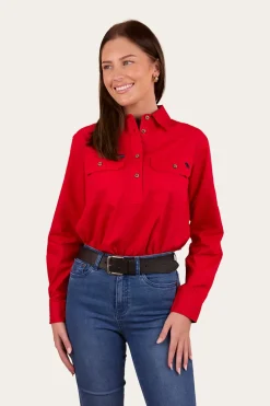 Pentecost River Womens Half Button Work Shirt - Red