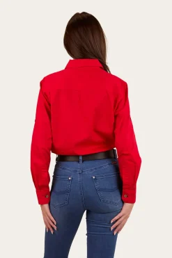 Pentecost River Womens Half Button Work Shirt - Red
