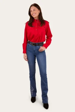 Pentecost River Womens Half Button Work Shirt - Red