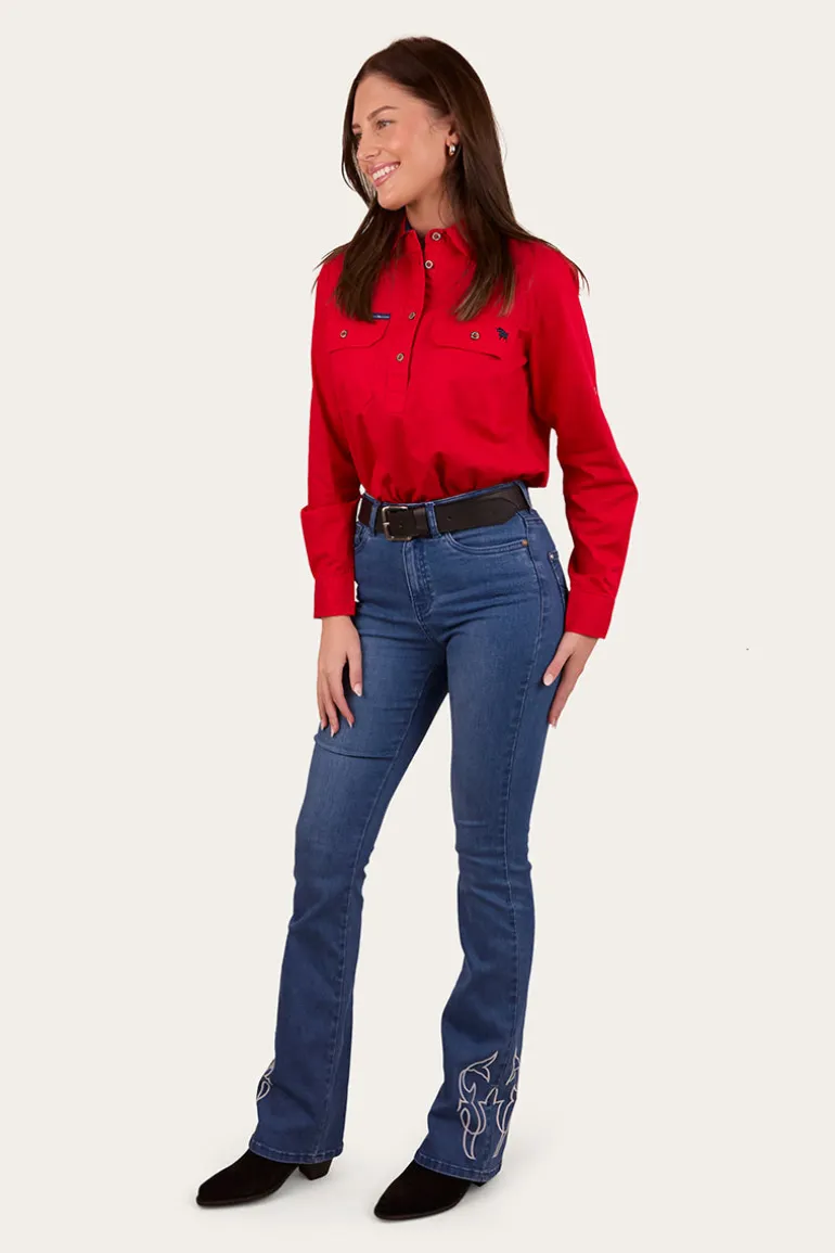 Pentecost River Womens Half Button Work Shirt - Red