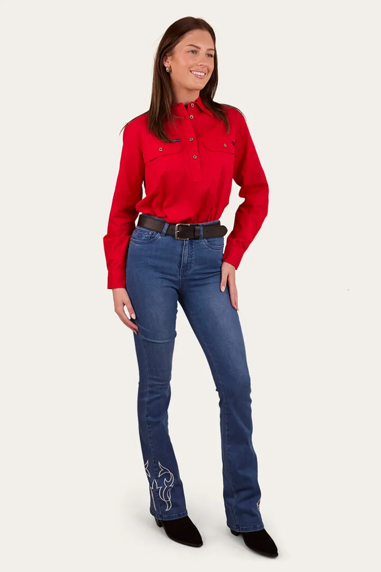 Pentecost River Womens Half Button Work Shirt - Red