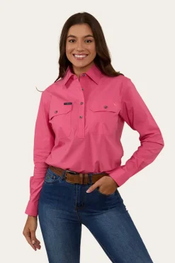 Pentecost River Womens Half Button Coolmax Work Shirt - Melon