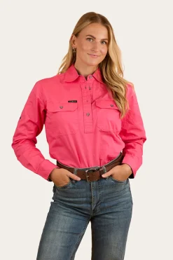 Pentecost River Womens Half Button Work Shirt - Melon