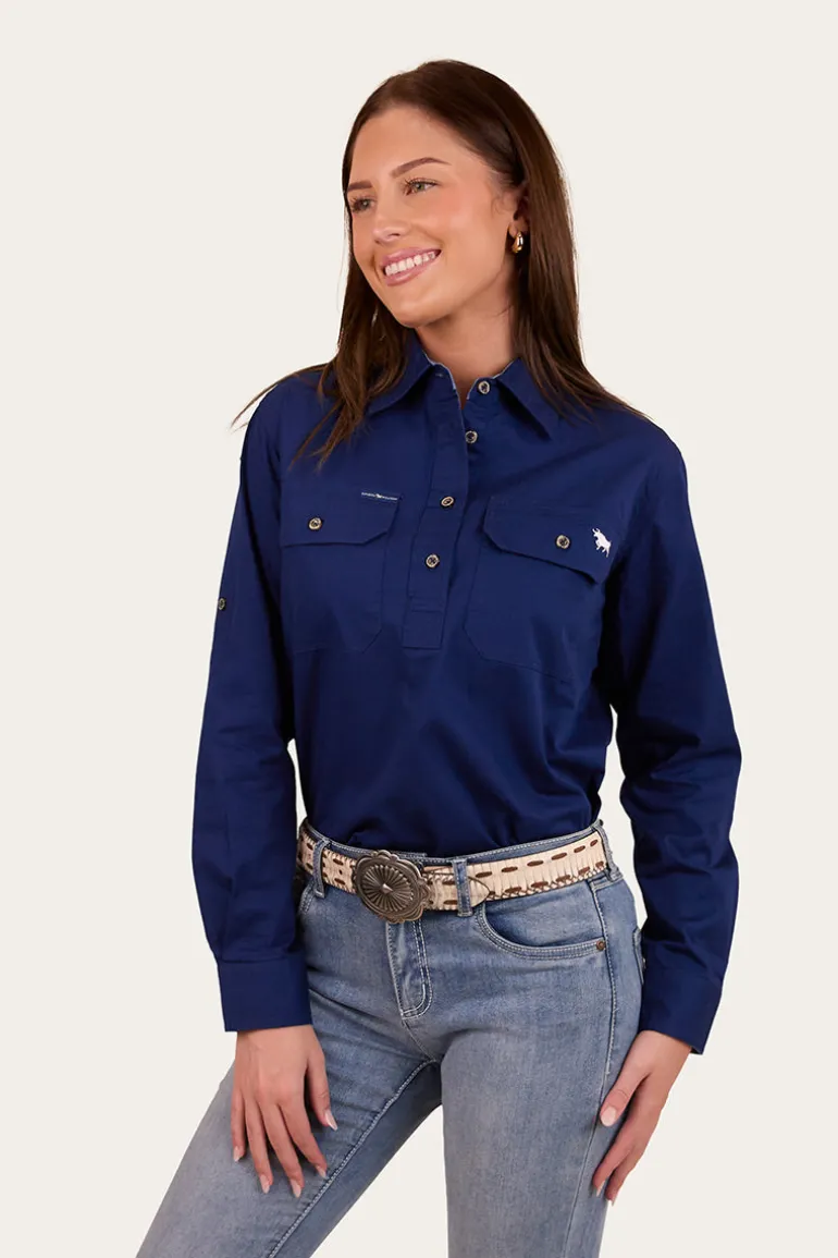 Pentecost River Womens Half Button Work Shirt - Navy