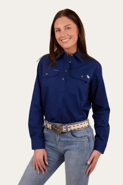 Pentecost River Womens Half Button Work Shirt - Navy