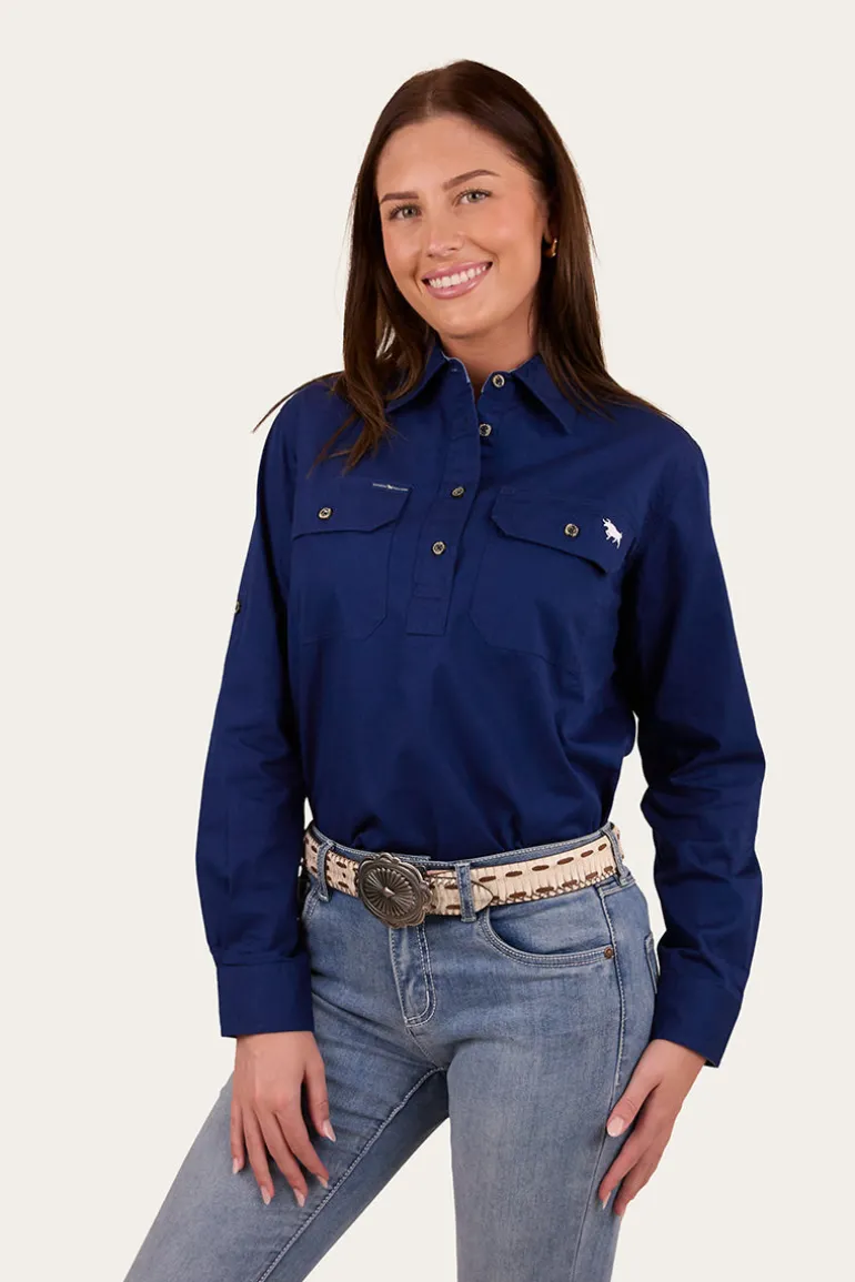 Pentecost River Womens Half Button Work Shirt - Navy
