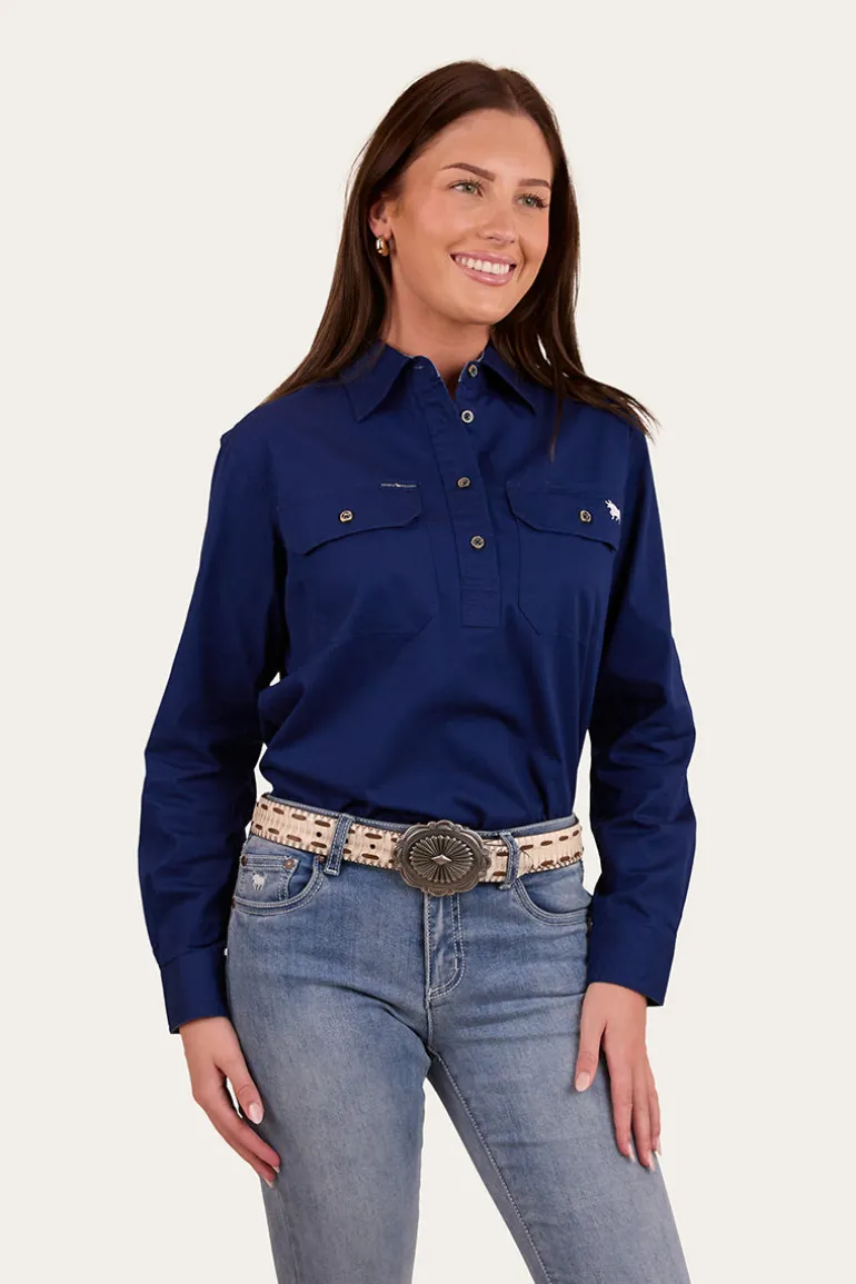 Pentecost River Womens Half Button Work Shirt - Navy